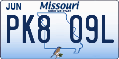 MO license plate PK8O9L