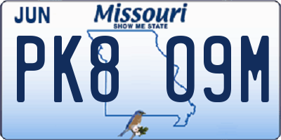 MO license plate PK8O9M