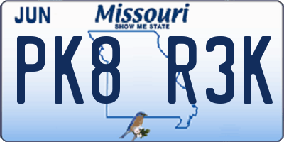 MO license plate PK8R3K