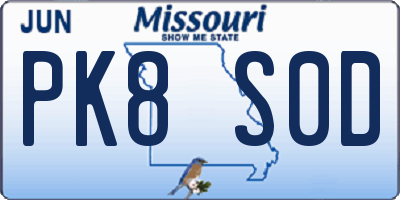 MO license plate PK8S0D