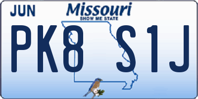 MO license plate PK8S1J