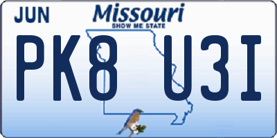 MO license plate PK8U3I
