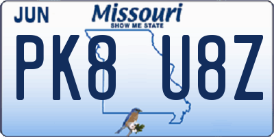 MO license plate PK8U8Z