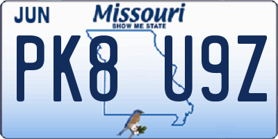 MO license plate PK8U9Z