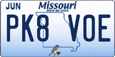 MO license plate PK8V0E
