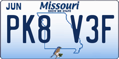 MO license plate PK8V3F