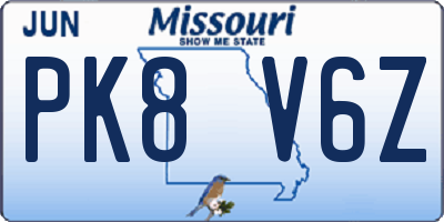 MO license plate PK8V6Z