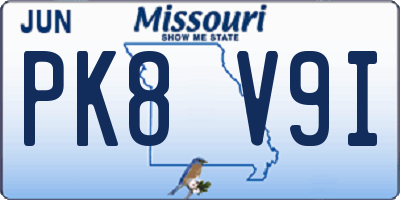MO license plate PK8V9I