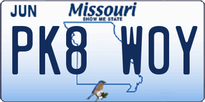 MO license plate PK8W0Y