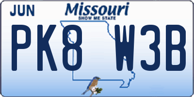 MO license plate PK8W3B