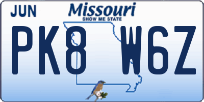 MO license plate PK8W6Z