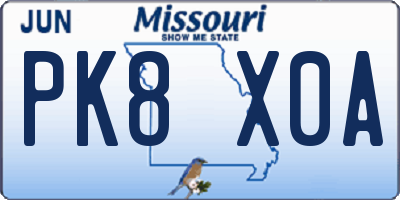 MO license plate PK8X0A