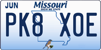MO license plate PK8X0E