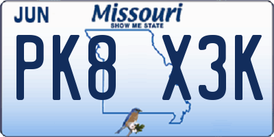 MO license plate PK8X3K