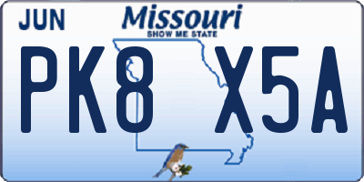 MO license plate PK8X5A