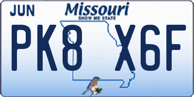 MO license plate PK8X6F