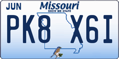 MO license plate PK8X6I