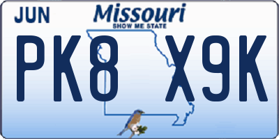 MO license plate PK8X9K
