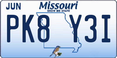 MO license plate PK8Y3I