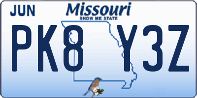 MO license plate PK8Y3Z