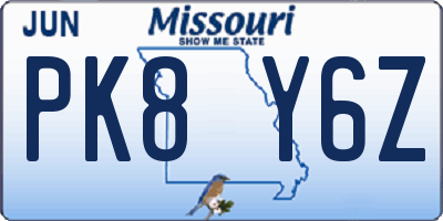MO license plate PK8Y6Z