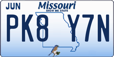 MO license plate PK8Y7N