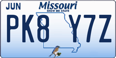 MO license plate PK8Y7Z