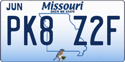 MO license plate PK8Z2F