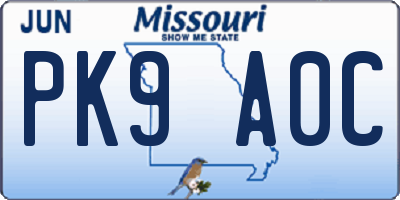 MO license plate PK9A0C