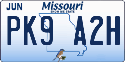 MO license plate PK9A2H