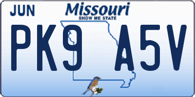 MO license plate PK9A5V