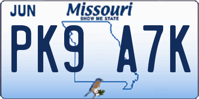 MO license plate PK9A7K