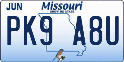 MO license plate PK9A8U