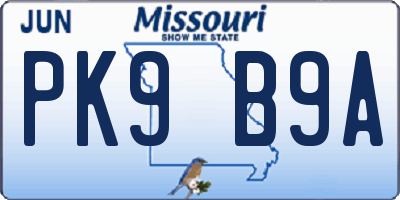 MO license plate PK9B9A