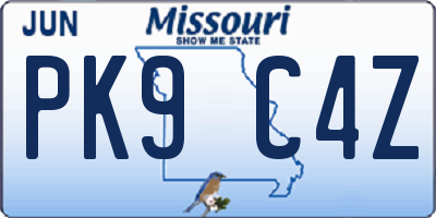 MO license plate PK9C4Z