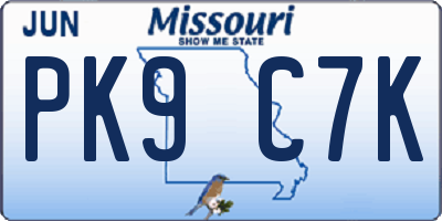 MO license plate PK9C7K