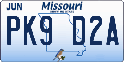 MO license plate PK9D2A