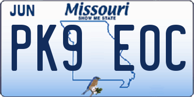 MO license plate PK9E0C