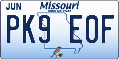 MO license plate PK9E0F