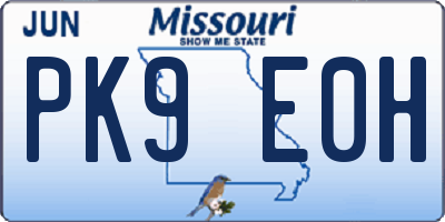 MO license plate PK9E0H