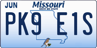 MO license plate PK9E1S