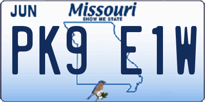 MO license plate PK9E1W