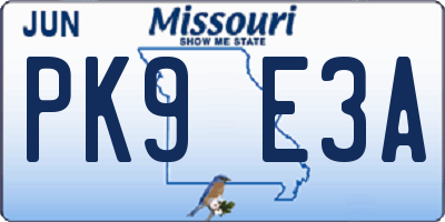 MO license plate PK9E3A