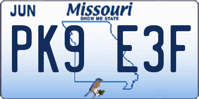 MO license plate PK9E3F