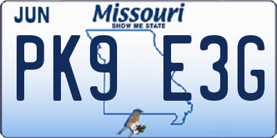 MO license plate PK9E3G