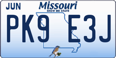 MO license plate PK9E3J
