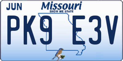 MO license plate PK9E3V