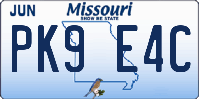 MO license plate PK9E4C