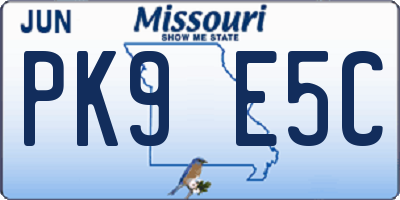 MO license plate PK9E5C