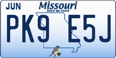 MO license plate PK9E5J